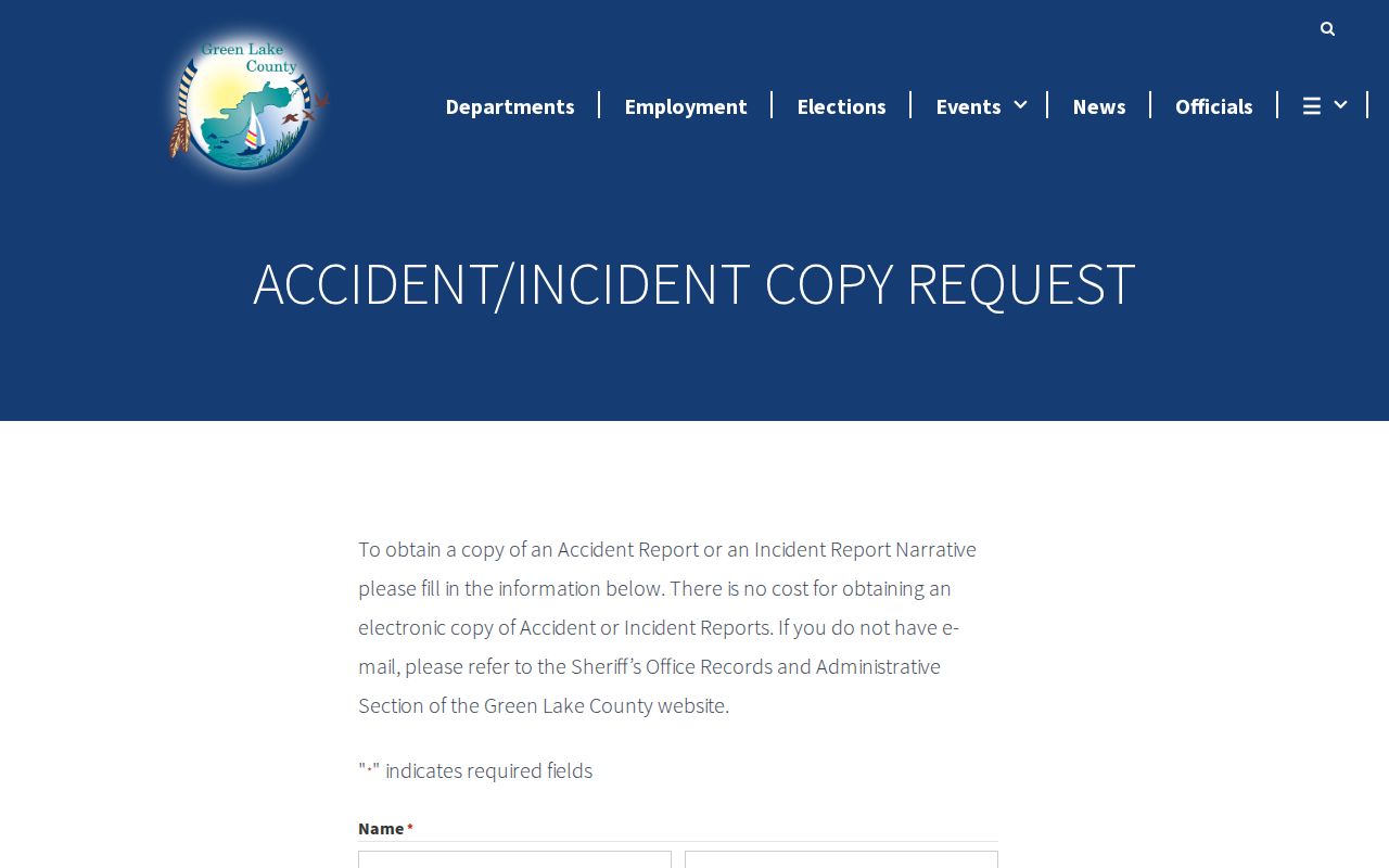Green Lake County booking record request form