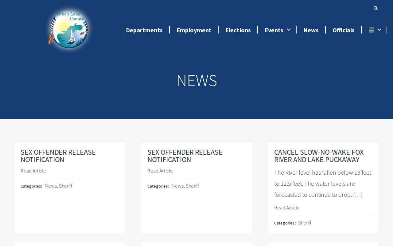Green Lake County sheriff news archive and arrest release source