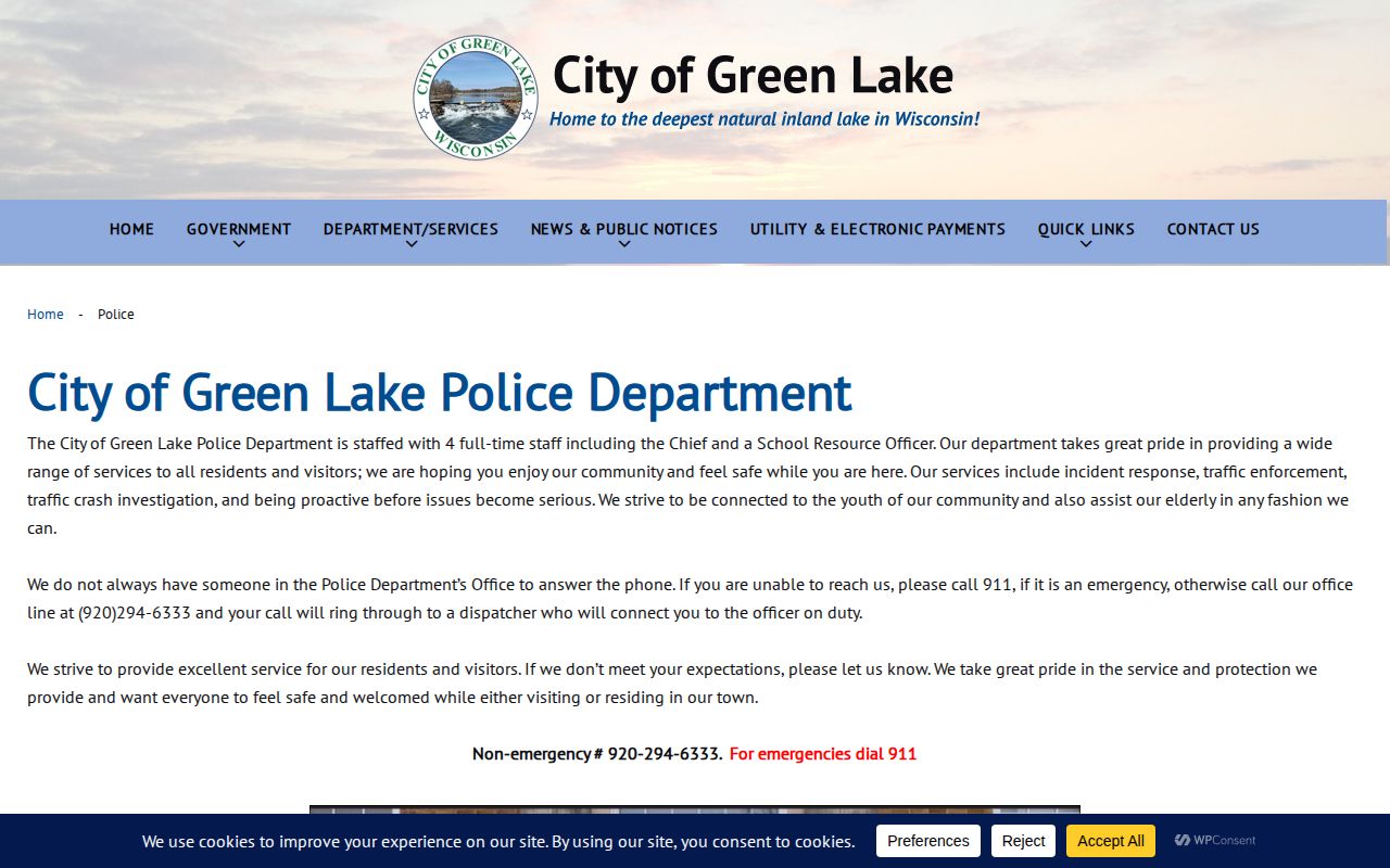 Green Lake Police Department arrest-record source