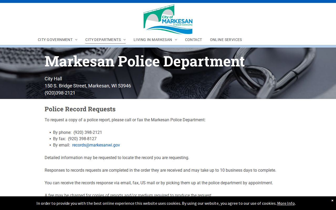 Markesan Police Department records request webpage