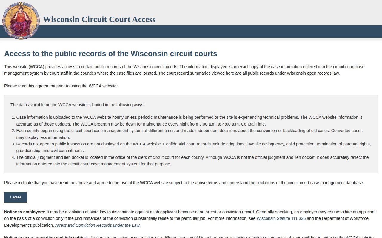Green Lake County court disposition search through Wisconsin WCCA
